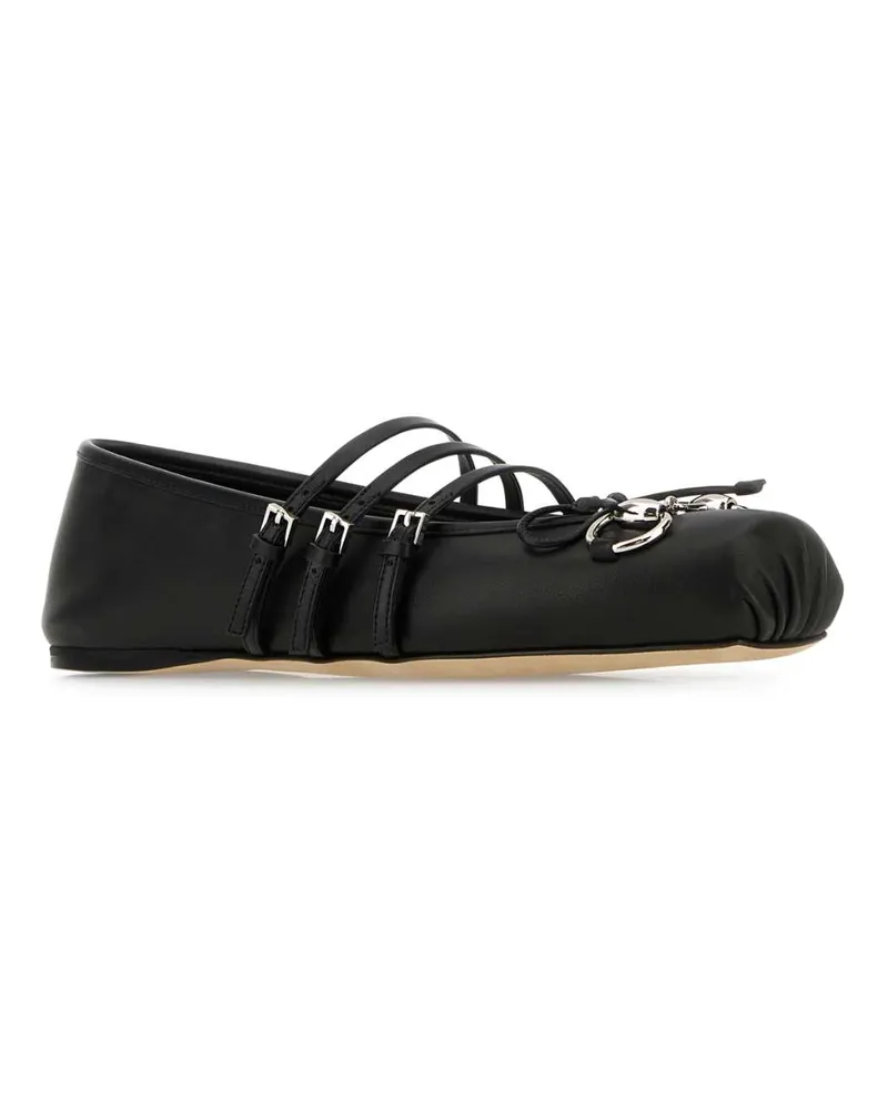 Gucci Women's Black Leather Ballerinas Lamb Ballerine Flat Shoes Black