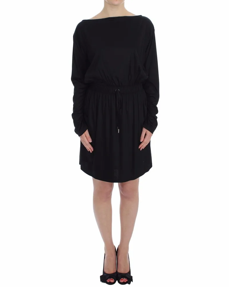 Versace Jeans Women's Black Modal Silk Shift Knee Dress Black