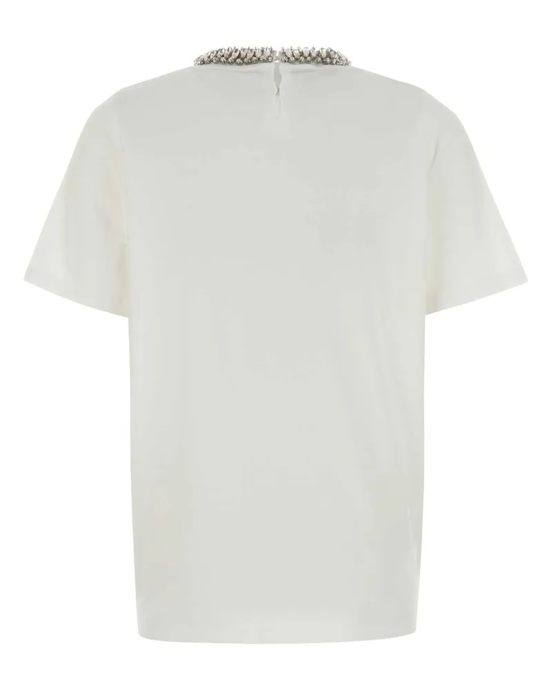 Prada Women's Crystal-Embellished Crew Neck Cotton T-Shirt White White