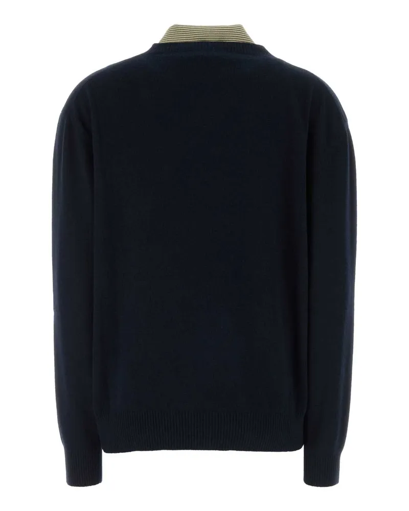 Miu Miu Women's Navy Blue Wool Blend Polo Shirt Blufelce Maglieria Sweater Navy