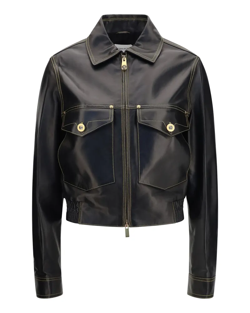 Versace Women's Nappa Leather Jacket Black Lamb Ovis Aries Black