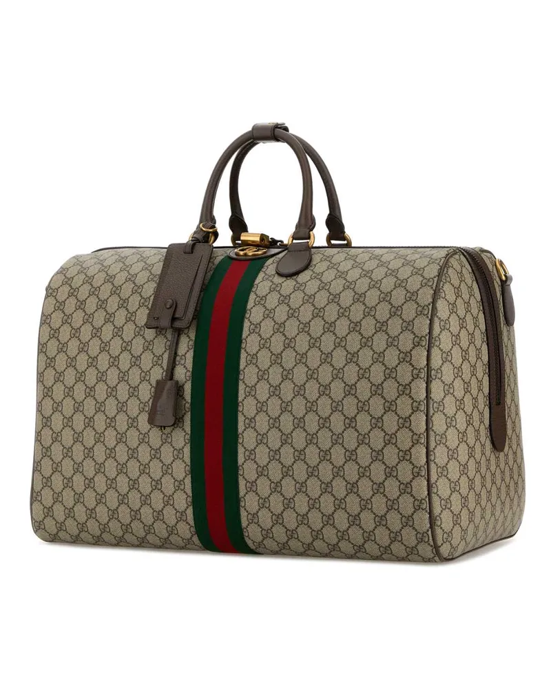 Gucci Men's Printed Canvas Large  Savoy Travel Bag Oldbebnacerovrv Borse Da Viaggio Beige
