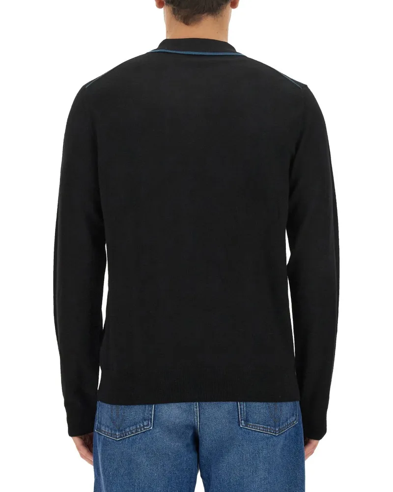 Paul Smith Logo Merino Wool Polo Sweater — Black Black