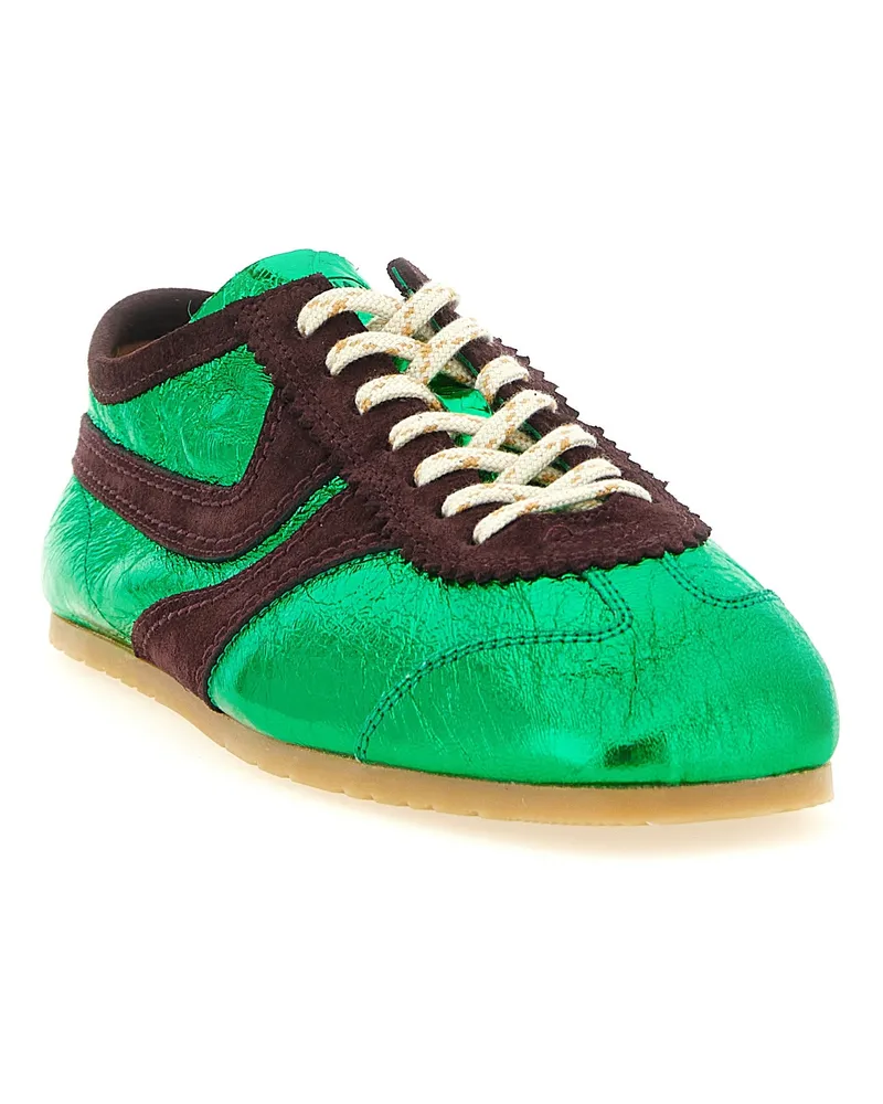 Dries van Noten Women's Bicolor Lamb Leather Sneakers Green