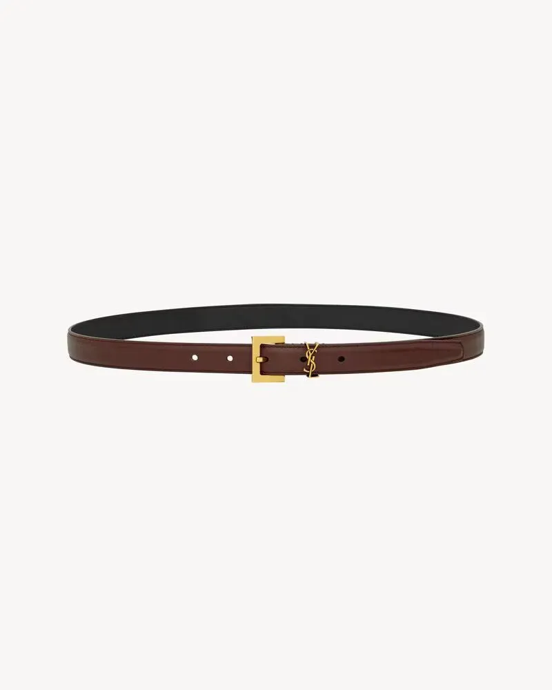 Saint Laurent Leather with Gold-Tone Buckle Belt — Brown Brown