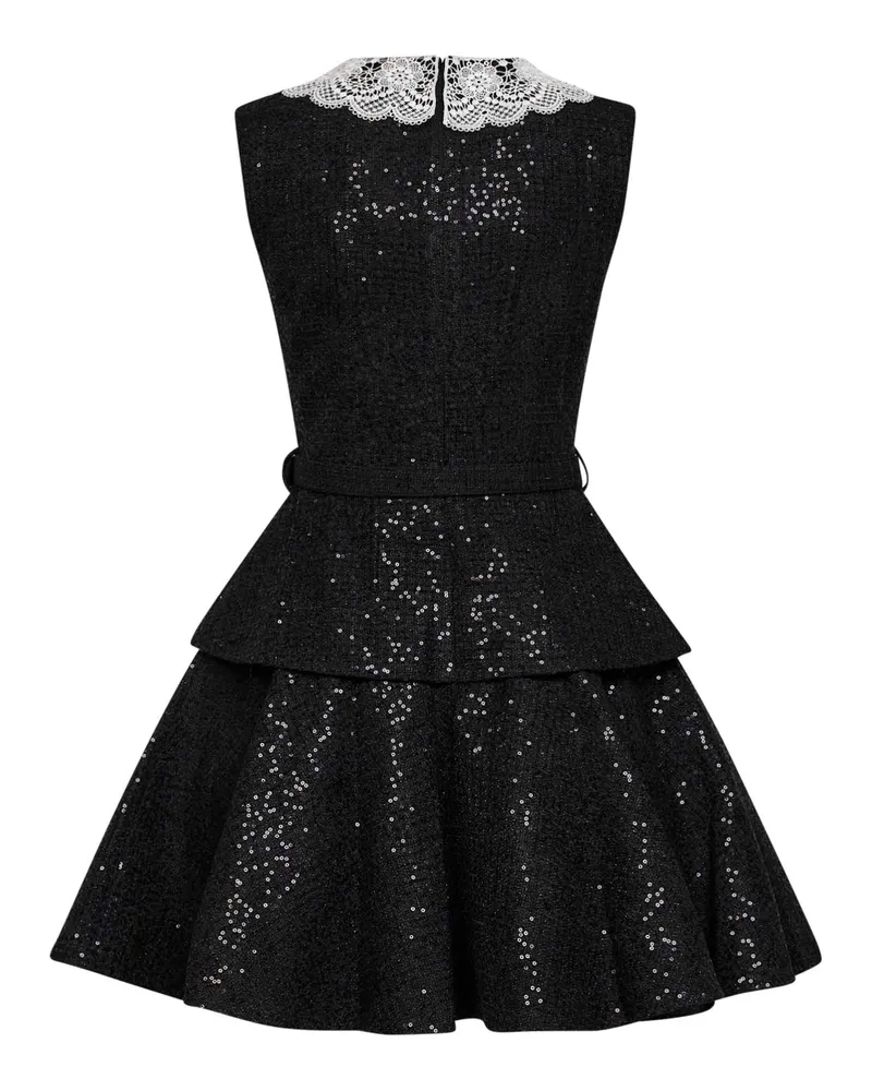 Self-Portrait Women's Mini Dress Sequin Bouclé Belted Black Polyester Black