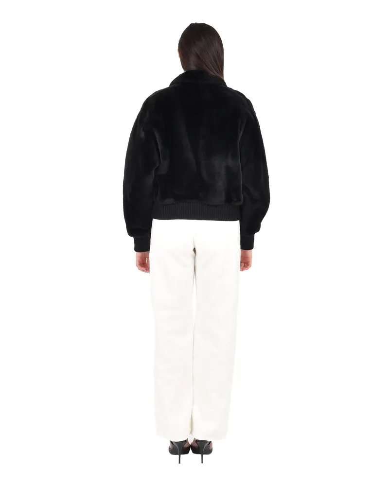 Max Mara Women's Front Zip Closure Black Jacket Alpaca Black