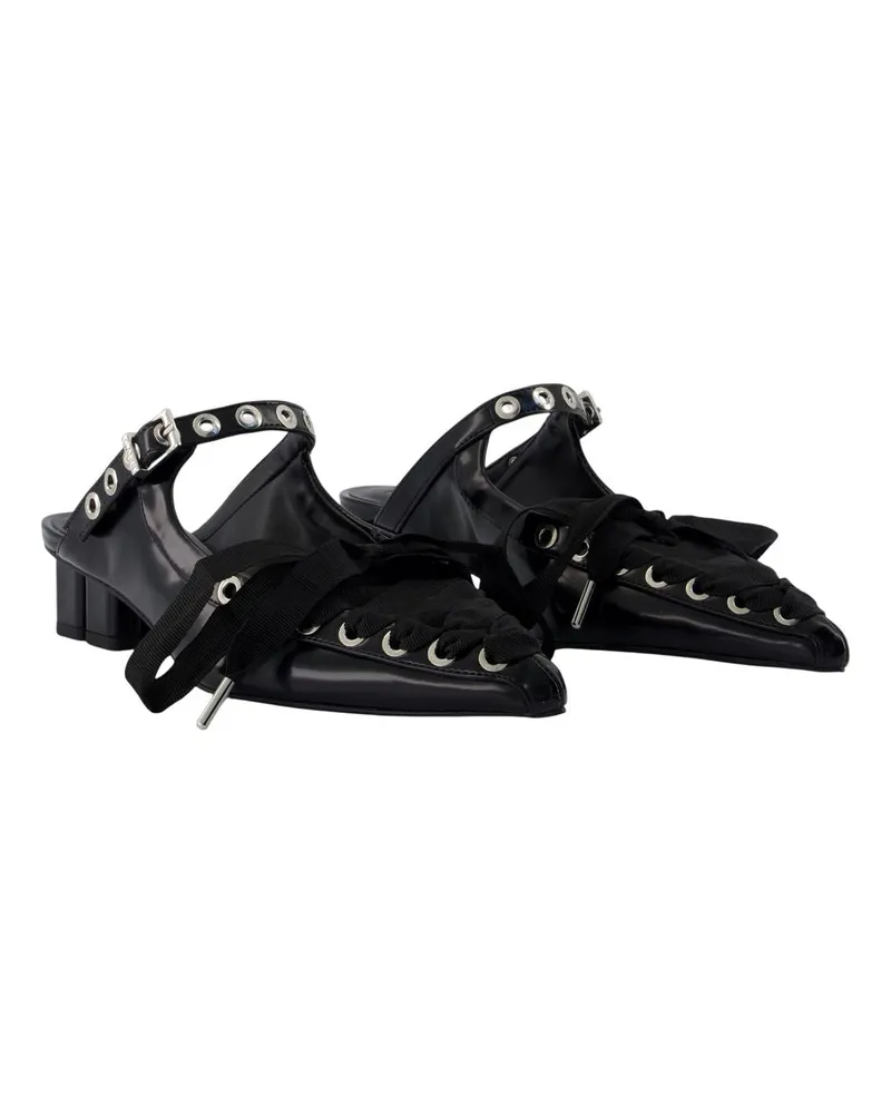 Ganni Women's Eyelets Lace Up Mules -  Synthetic Black Shoes Black