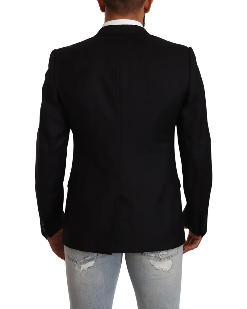 Dolce & Gabbana Men's Black Wool Single Breasted Suit Gold Jacket Virgin Black