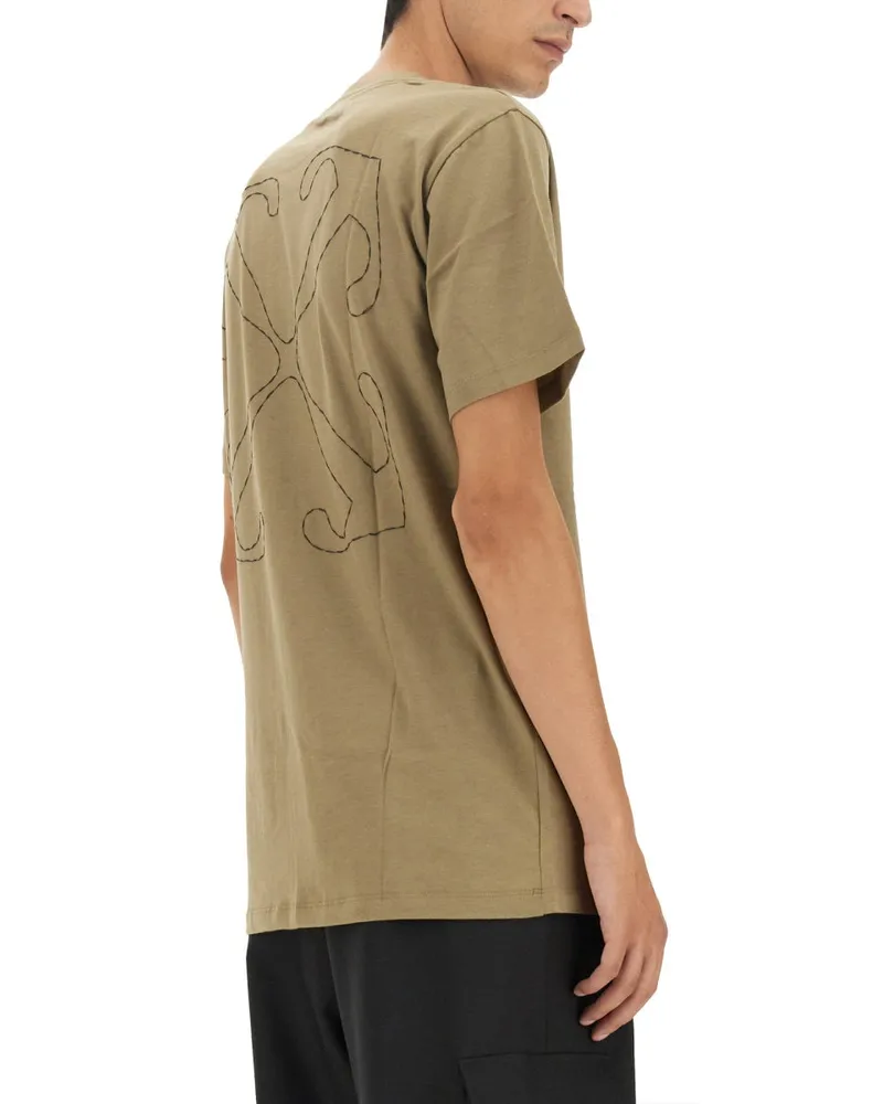 OFF-WHITE Arrow Embroidery Cotton T-Shirt — Beige Beige