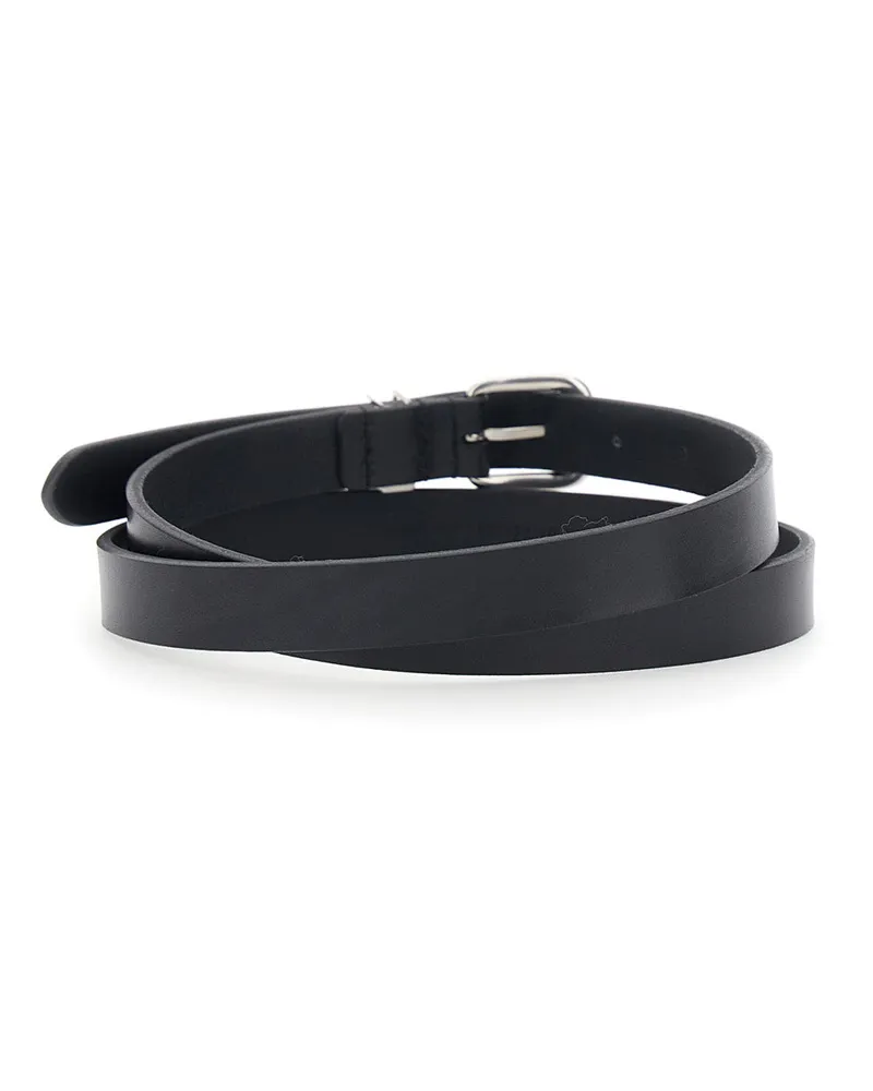 Saint Laurent Men's Belt Cassandre Plate Black Leather Calf 