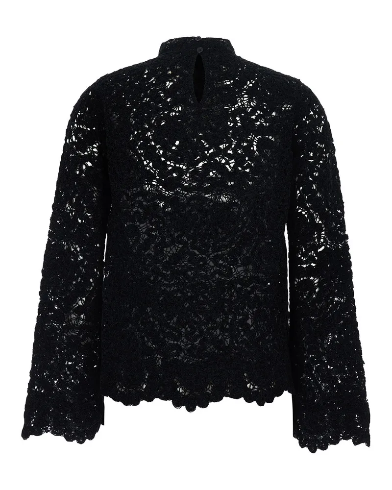 Semicouture Women's Lace Pull With Details Black Fabric And Tops Top Black