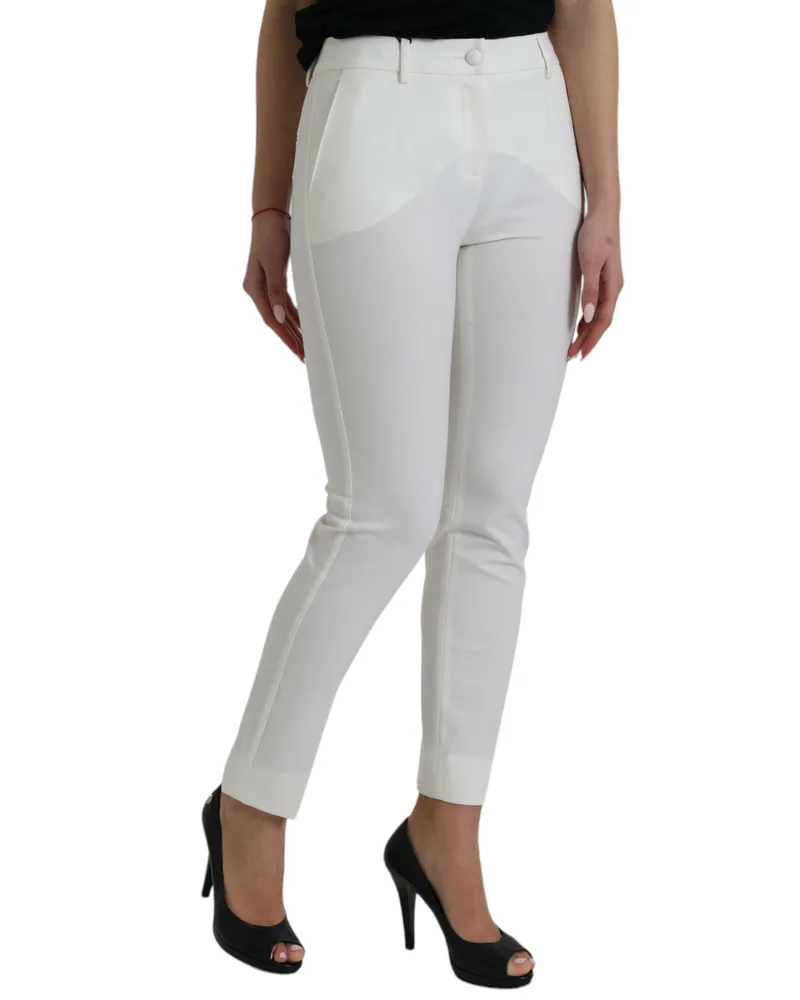 Dolce & Gabbana Women's White Wool Mid Waist Tapered Pants Virgin Nylon Elastane White