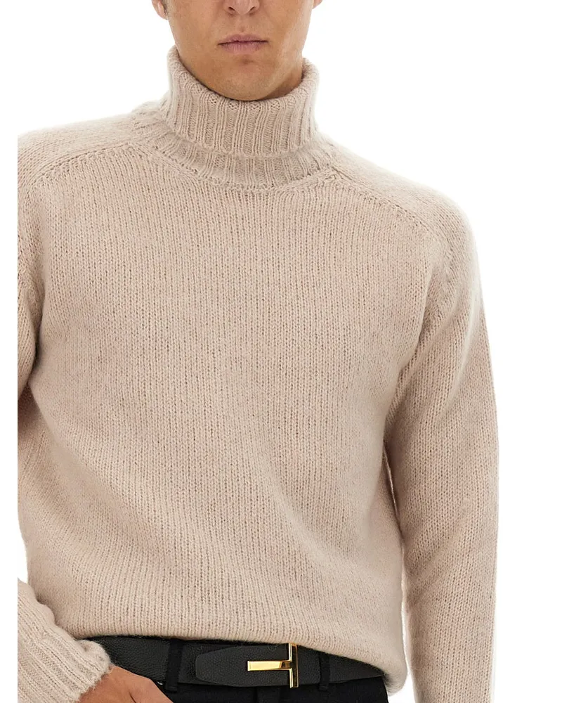 Tom Ford Wool-Mohair Blend Turtleneck — Beige Beige