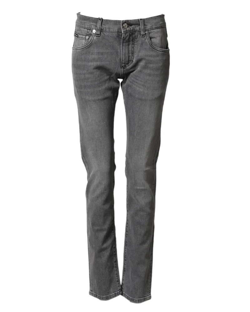 Dolce & Gabbana Men's Gray Cotton Mid Waist Skinny Denim Jeans Co+02 Clothing Gray