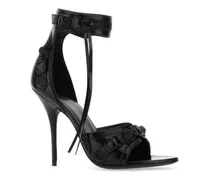 Buckle-Strap Leather Heel Sandal — Black