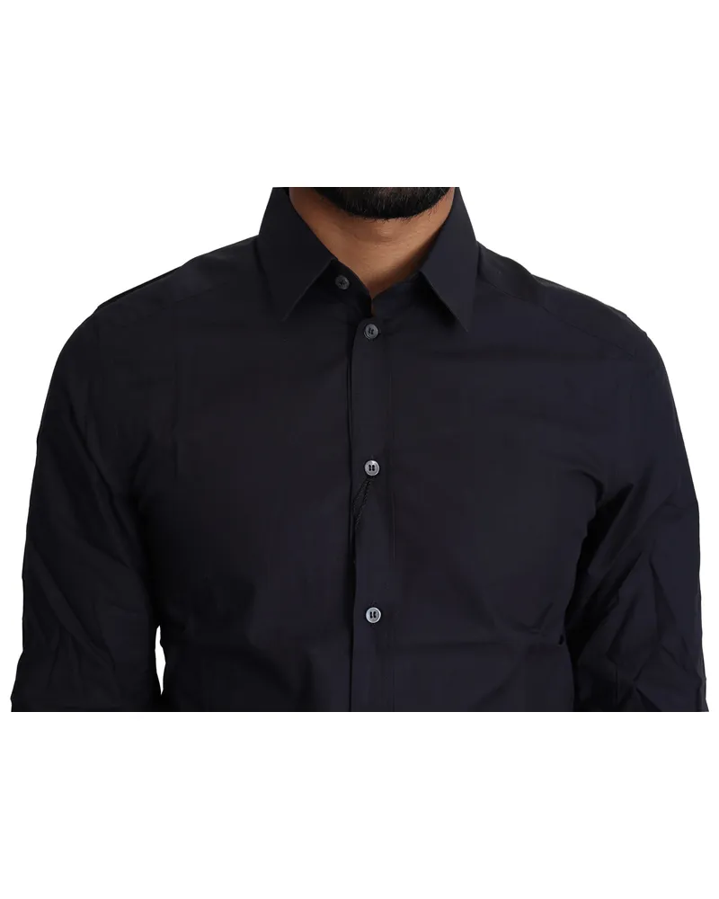 Dolce & Gabbana Men's Navy Blue Cotton Formal Dress Shirt Black Navy