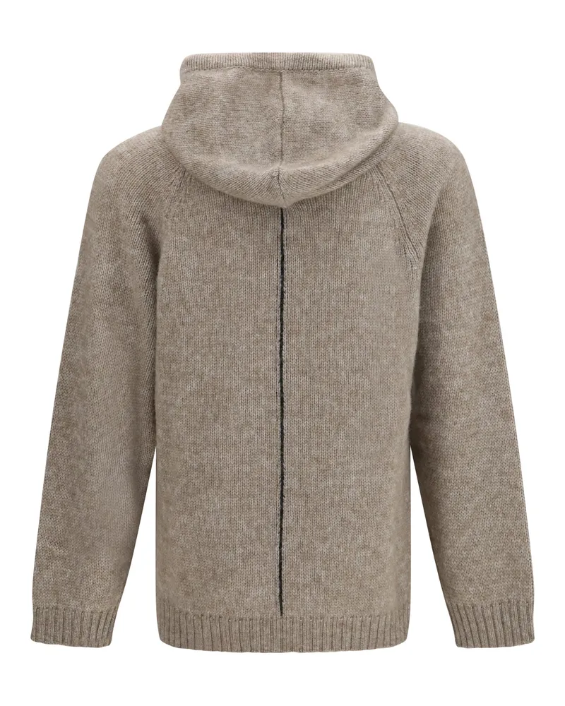 Giorgio Armani Men's Alpaca-Knit Hooded Sweatshirt With Contrasting Trims Beige-Blu Knitwear Beige/blu Sweater Beige