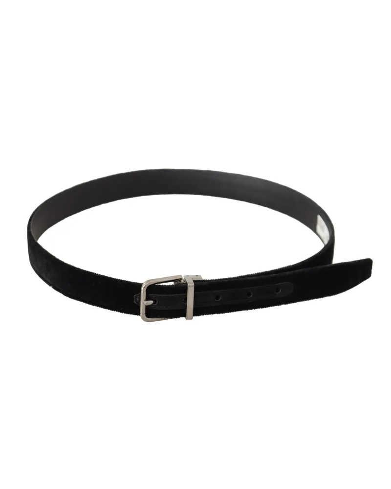 Dolce & Gabbana Men's Black Casual Velvet Silver Metal Logo Buckle Belt Black