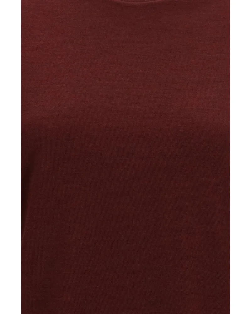 Thom Browne Women's Wool-Blend T-Shirt Burgundy Merino Wool T-Shirts & Jerseys Burgundy