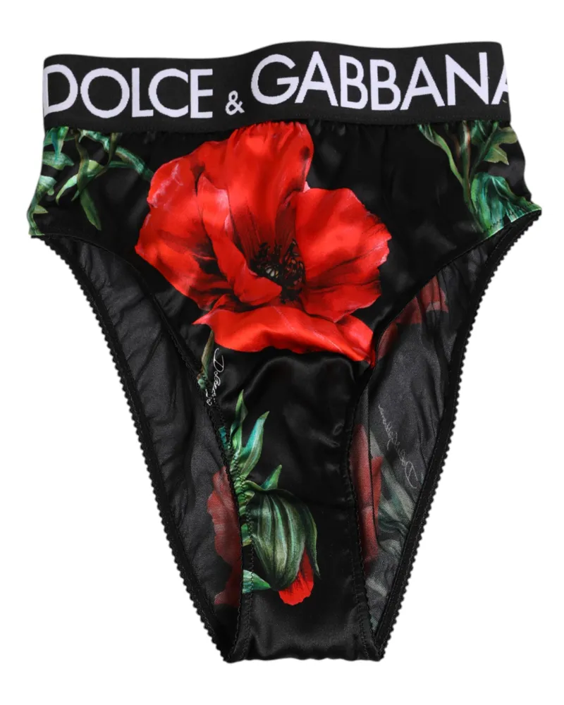 Dolce & Gabbana Women's Black Floral Silk High Waist Panty Underwear 06+se Clothing Black