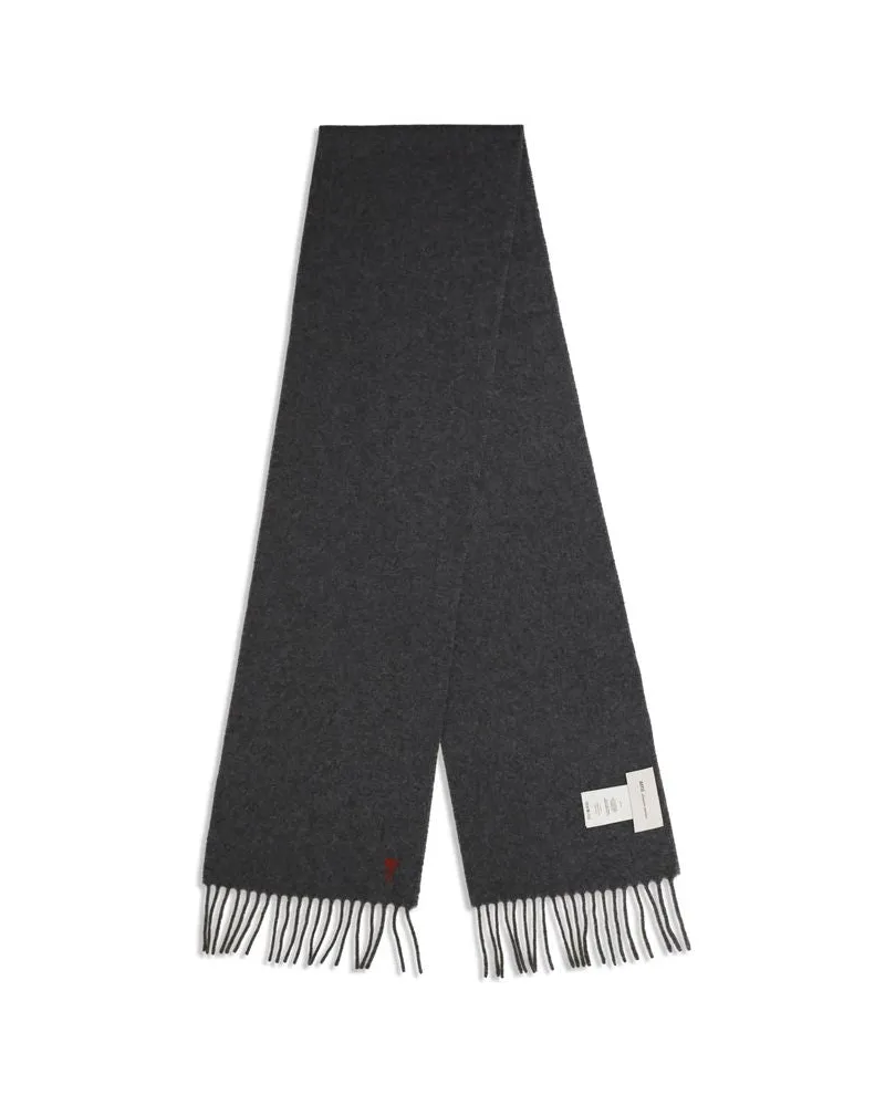 AMI Paris Wool Fringed Scarf — Gray Gray