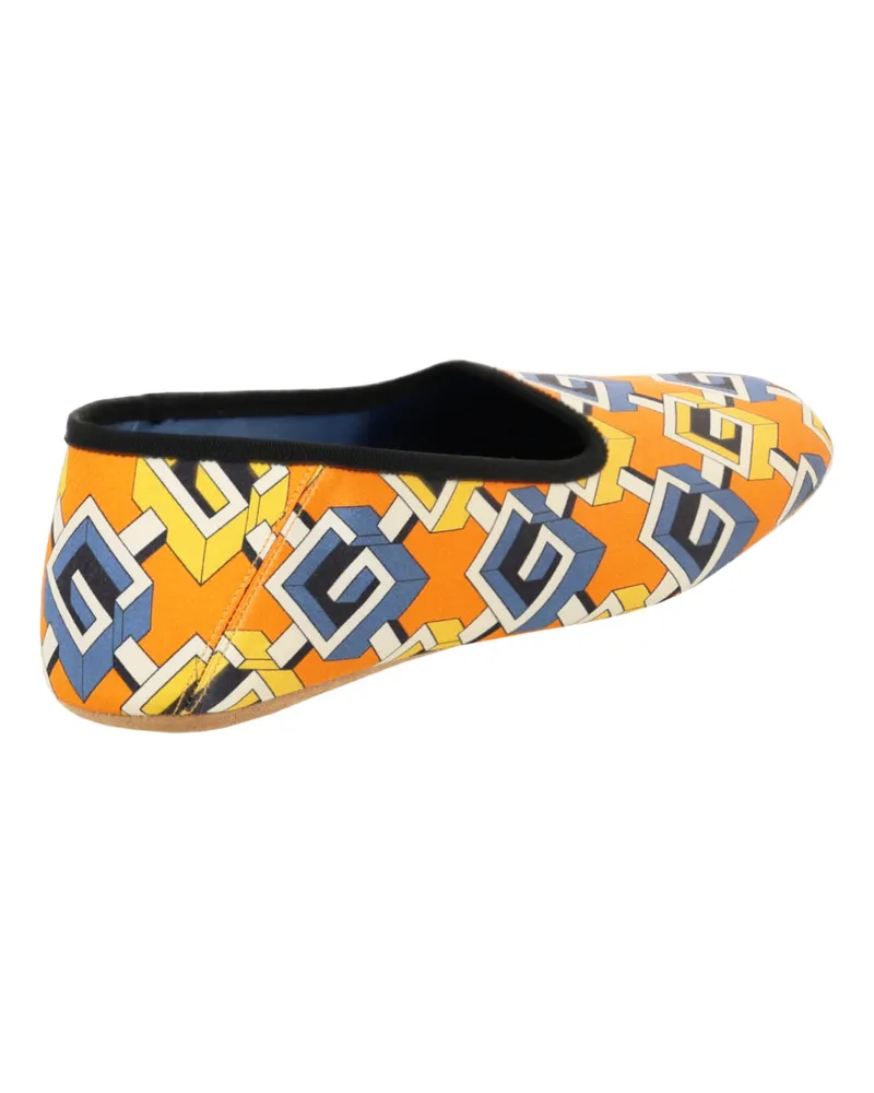 Gucci Men's Geometric G Print Satin Voyage Slippers Yellow Shoes > Loafers & Sandals Orange