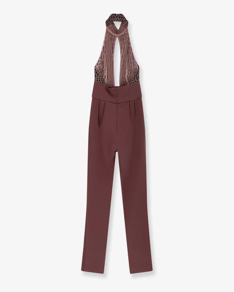 Elisabetta Franchi Women's Satin Suit With Sequins Red Polyester Dress Burgundy