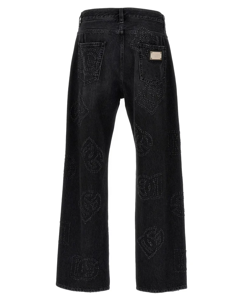 Dolce & Gabbana DG Logo Embellished Jeans — Black Black