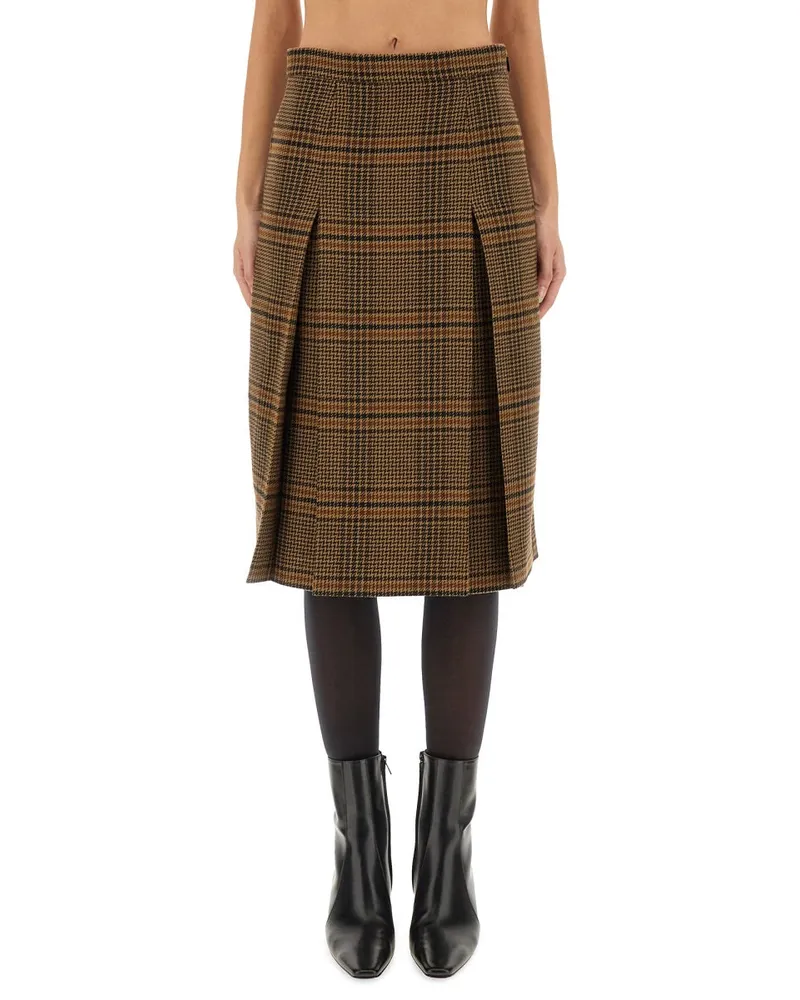 Saint Laurent Wool Midi Skirt — Beige Beige