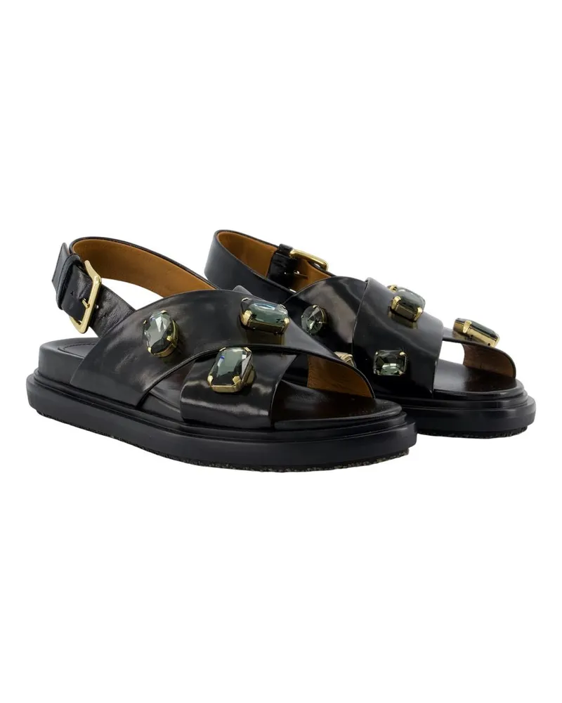 Marni Women's Gem-Embellished Leather Sandals Black Calfskin Black