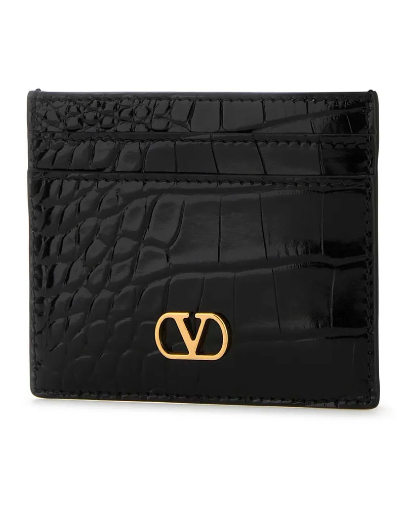 Valentino Garavani Women's Black Leather Vlogo Card Holder Nero Portafogli Black