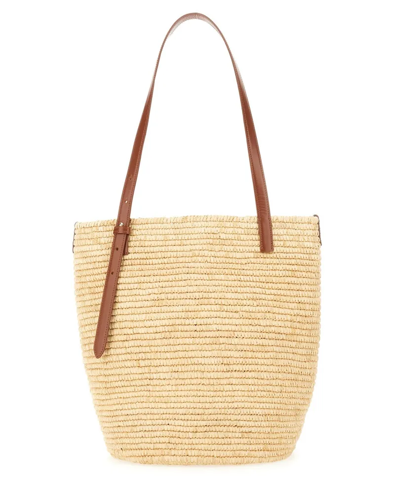Paco Rabanne Women's Beige Tote Bag Raphia Leather Brass Handbags Hand Beige