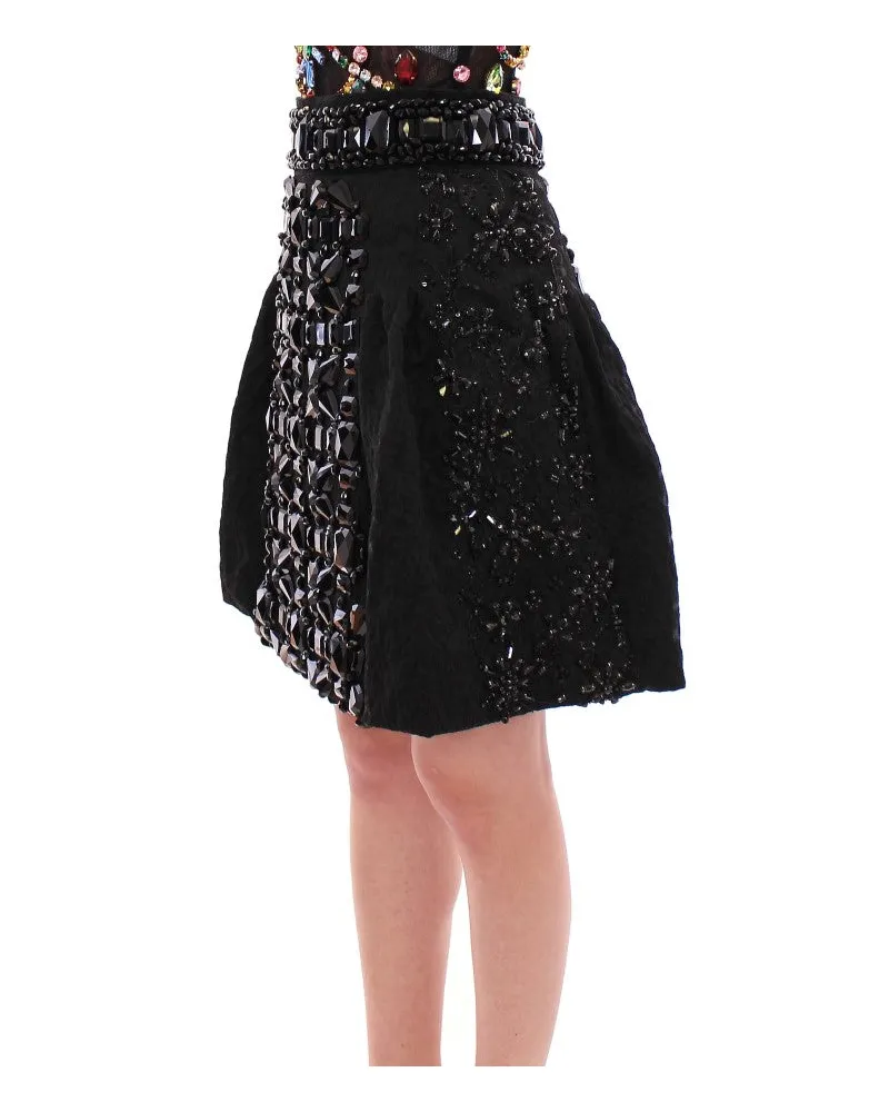 Dolce & Gabbana Women's Black Crystal Handmade Above Knee Skirt Polyester Black