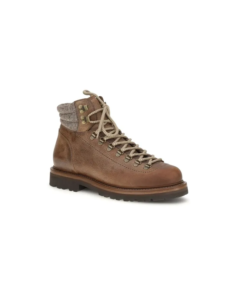 Brunello Cucinelli Calf Leather Lace-Up Boot — Brown Brown