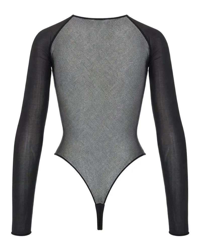 Elisabetta Franchi Stretch Jersey & Tulle Bodysuit — Black Black