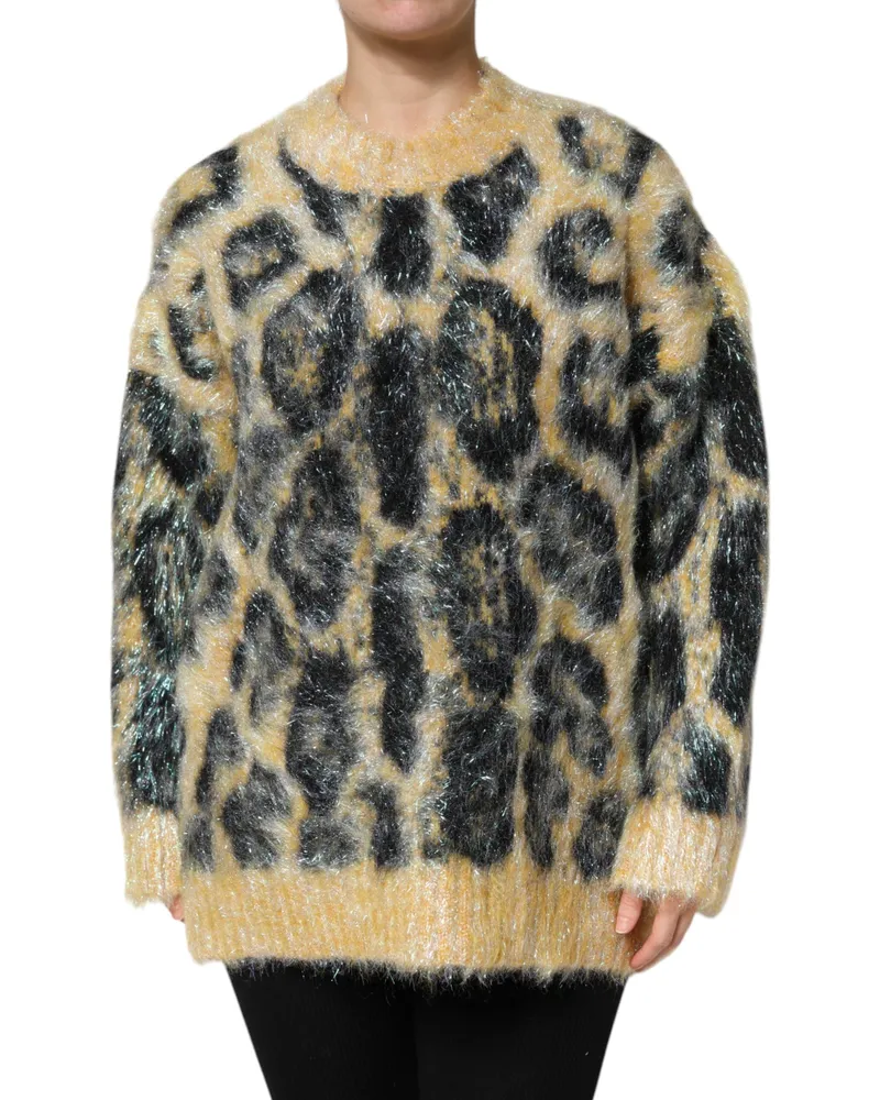 Dolce & Gabbana Women Multicolor Leopard Mohair Crew Neck Sweater Clothing Multicolor