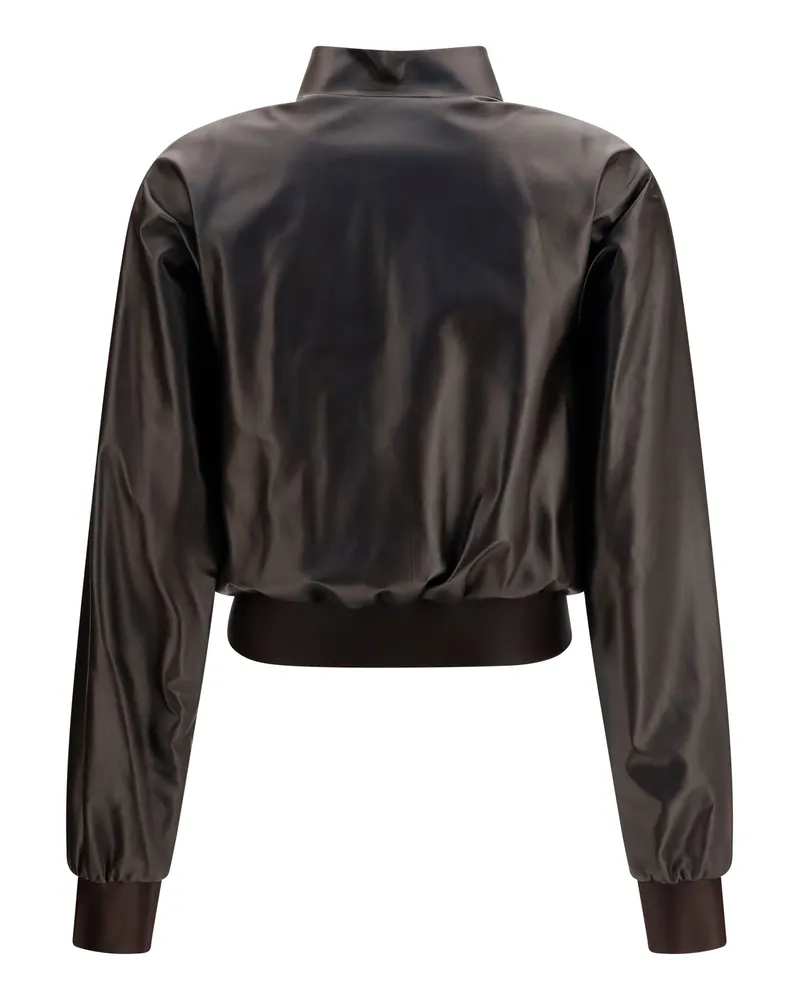 Gucci Women's Soft Nappa Bomber Jacket Dark Chocolate Lamb Ovis Aries Dark