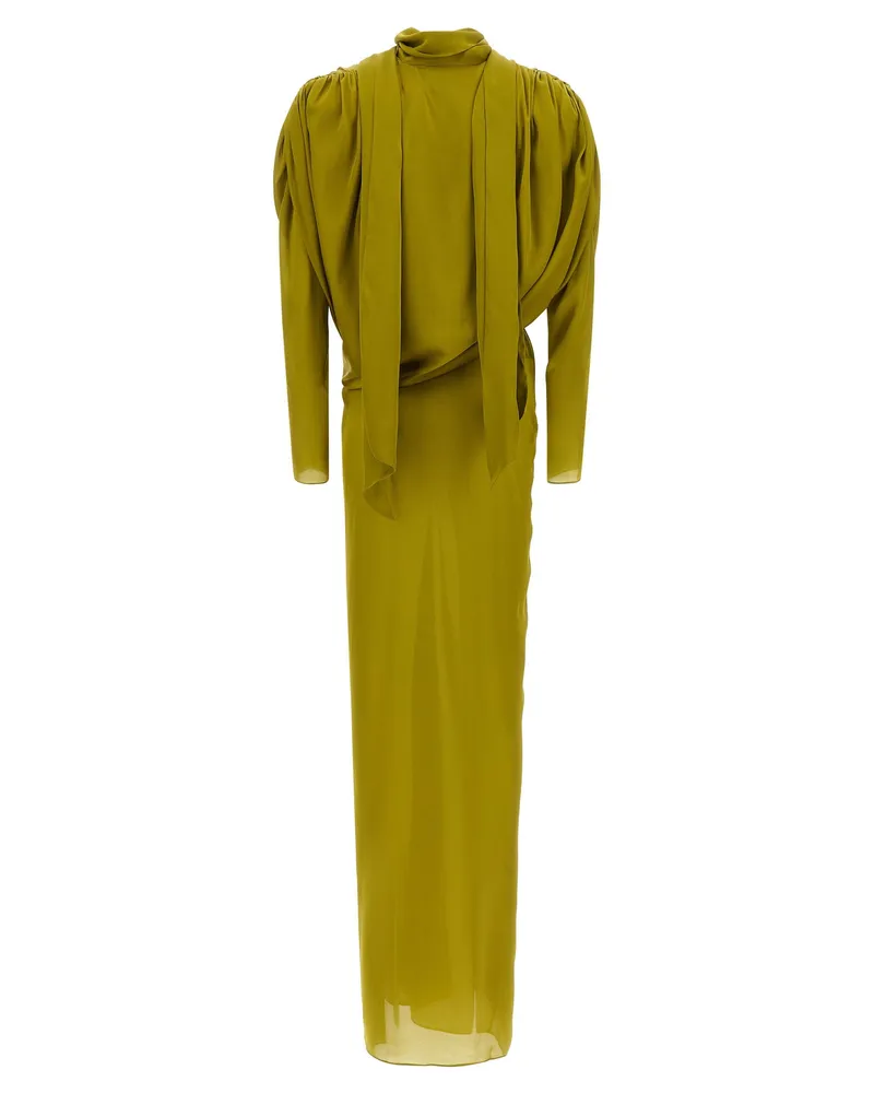 Balmain Draped Silk with Knotted Detail Dress — Olive Olive