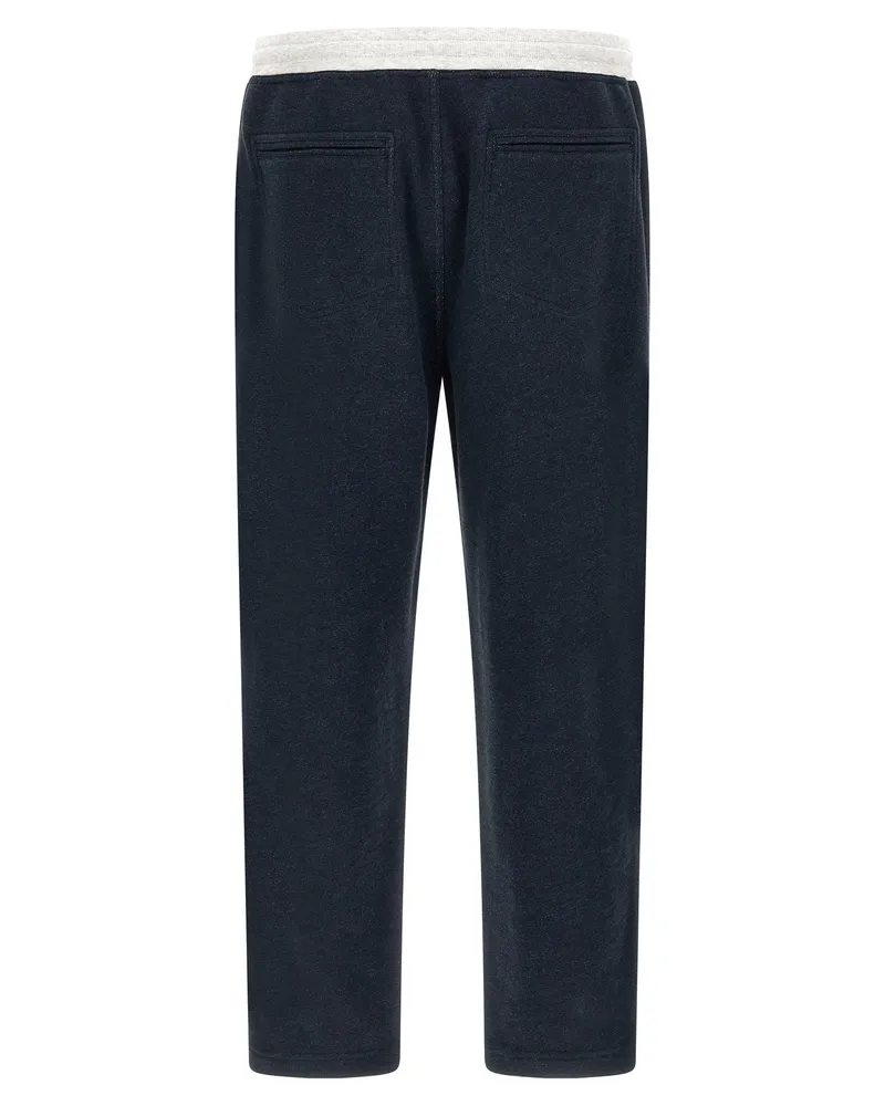 Brunello Cucinelli Mélange Gauze Cotton and Linen Blend Joggers — Navy Navy