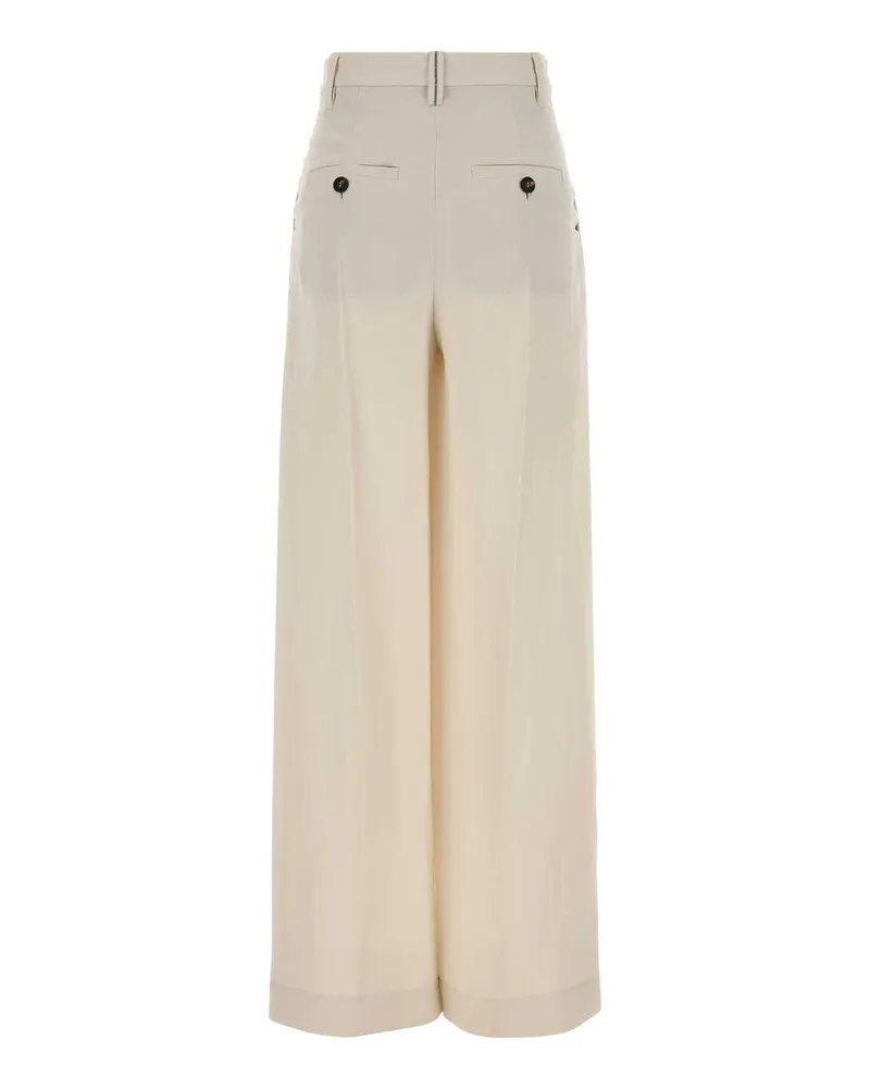 Brunello Cucinelli Women's Ivory Viscose Blend Wide-Leg Pant C579 Exterior: Linen Pantaloni Ivory