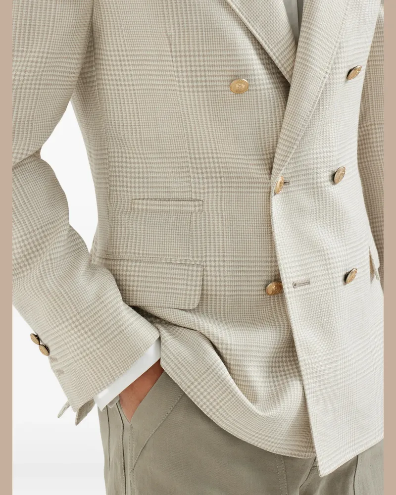 Brunello Cucinelli Men's Prince Of Wales-Pattern Double-Breasted Blazer Ss26 M Beige