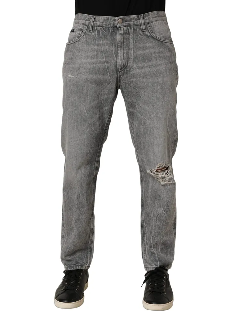 Dolce & Gabbana Distressed Straight-Leg Denim Jeans — Gray Gray
