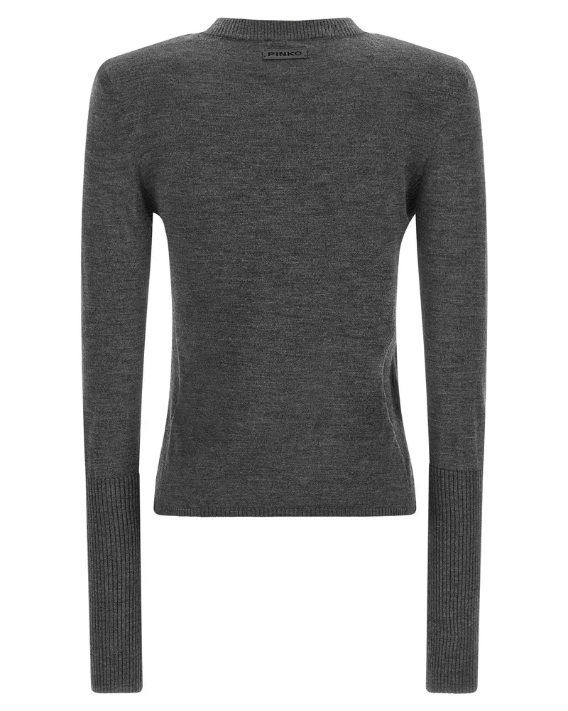 Pinko Detachable Padded-Shoulder Merino Wool Sweater — Gray Gray