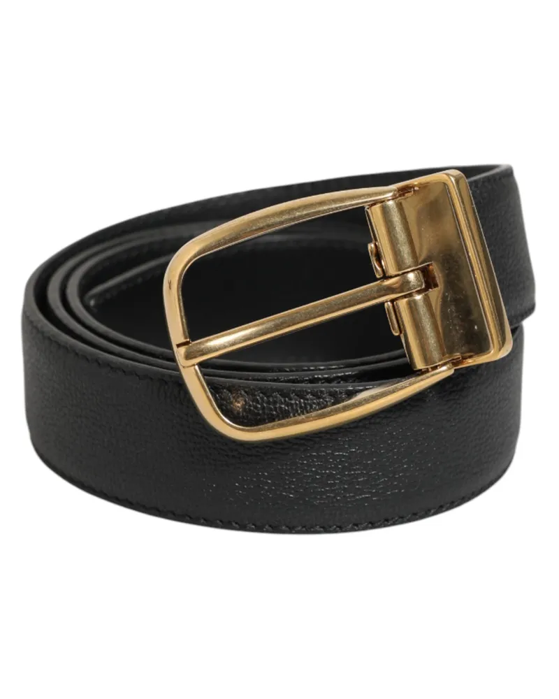 Dolce & Gabbana Men's Black Leather Classic Metal Logo Buckle Belt 100lf Black