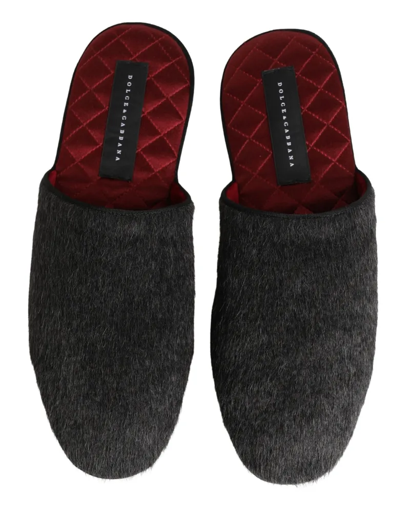 Dolce & Gabbana Men's Dark Grey Charcoal Wool Red Slippers Shoes Gray Gray