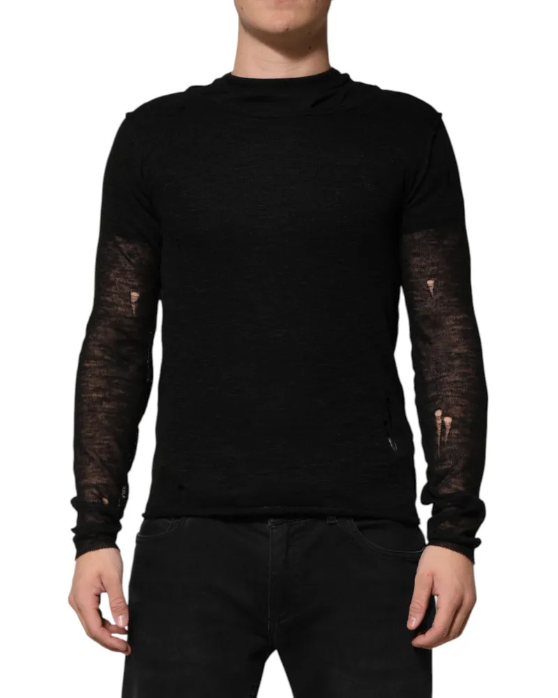 Dolce & Gabbana Linen Mesh Tattered T-Shirt — Black Black