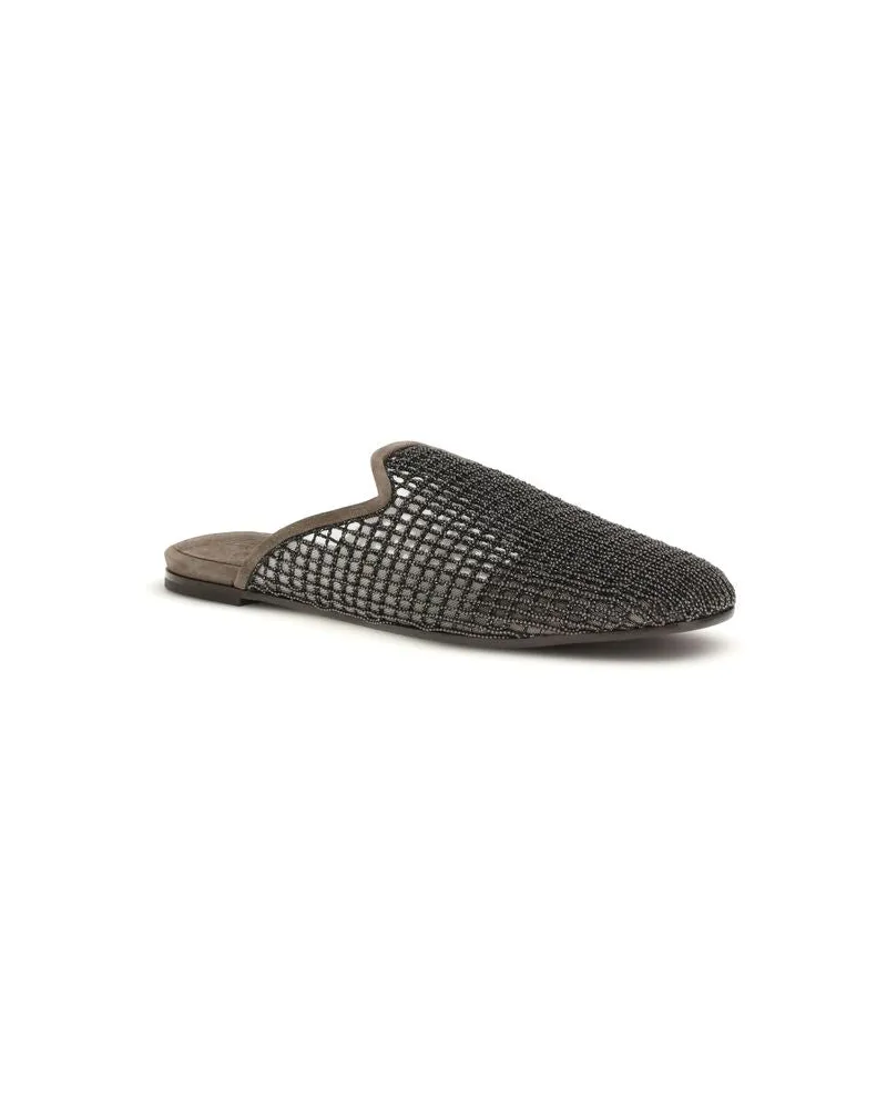 Brunello Cucinelli Women's Gray Calf Leather Bos Taurus Mules Gray