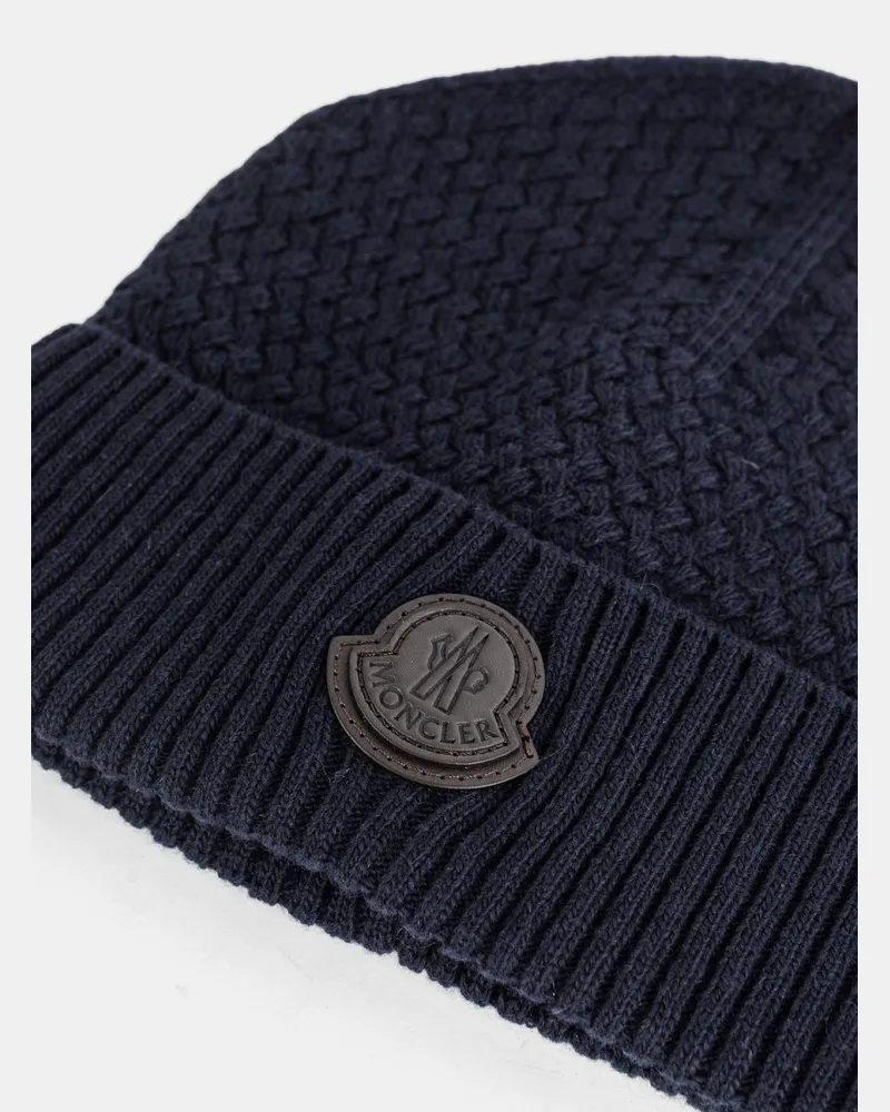 Moncler L2091 Logo-Embroidered Wool Knit Beanie — Navy Navy