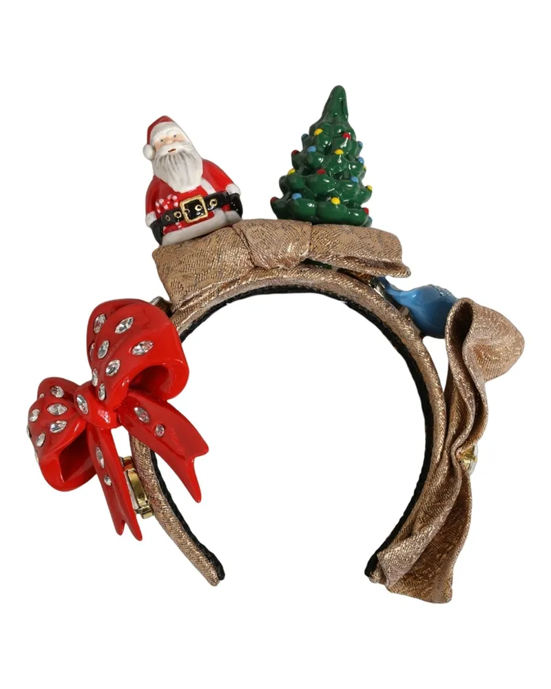 Dolce & Gabbana Women's Multicolor Glittery Christmas Themed Headwear Headband Gold Accessory Gold